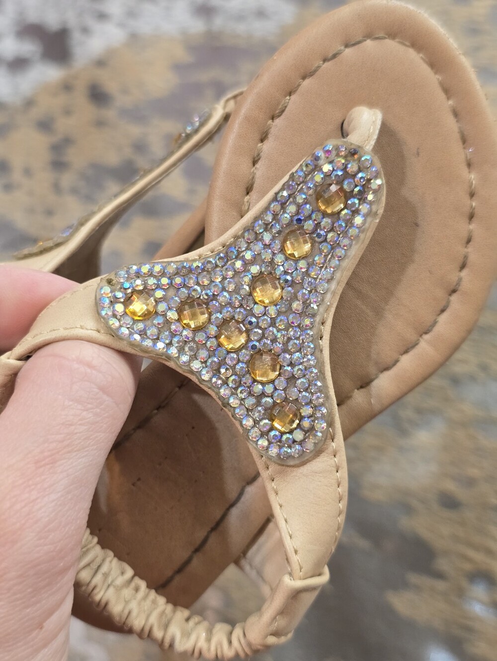 Bella Marie Beige Jeweled T-Strap Kids Sandals